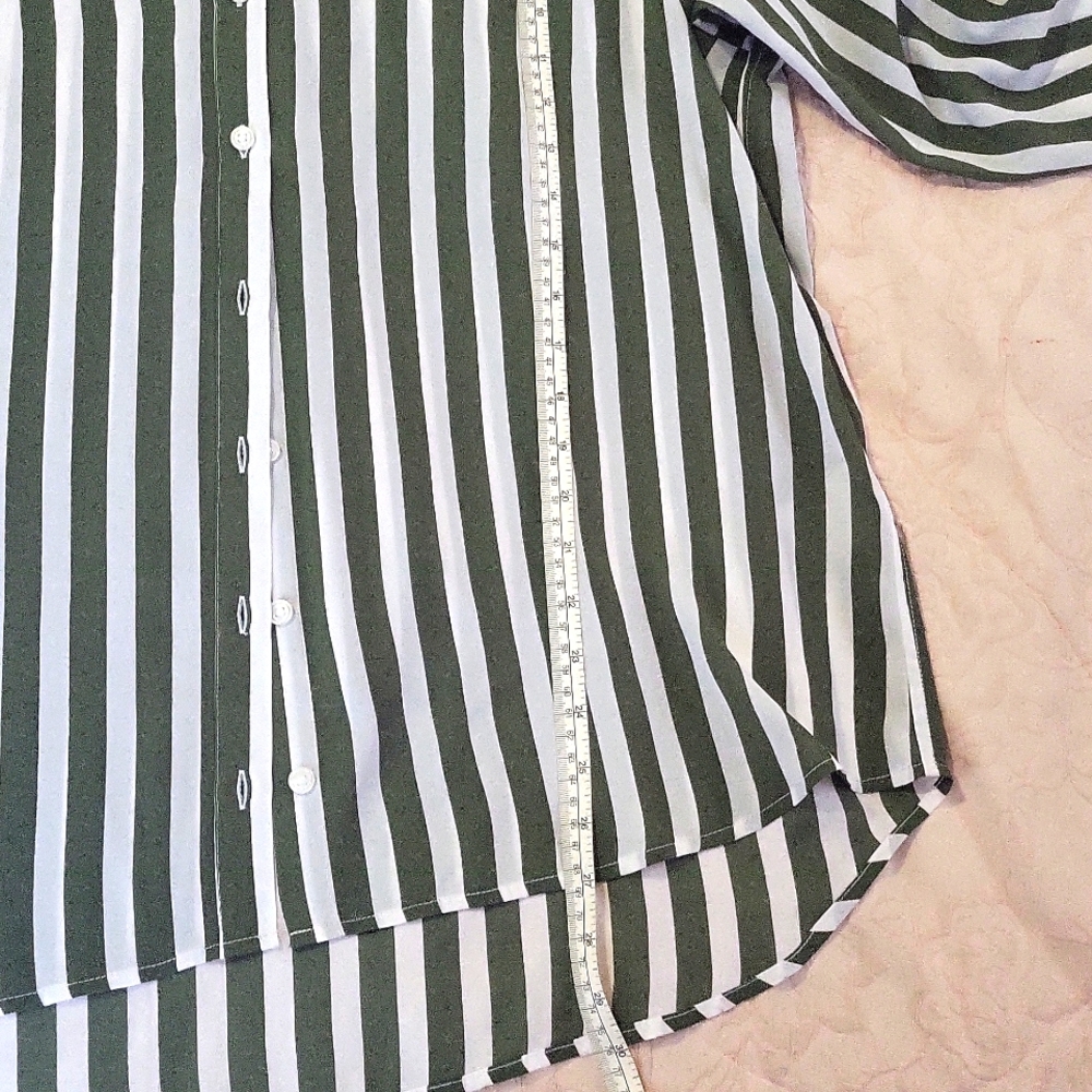 Chic Striped Green and White Blouse - Picture 7 of 7